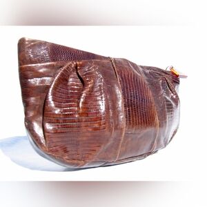 LOVELY 13" 1950's CHOCOLATE Lizard Skin CLUTCH Purse - LUCITE